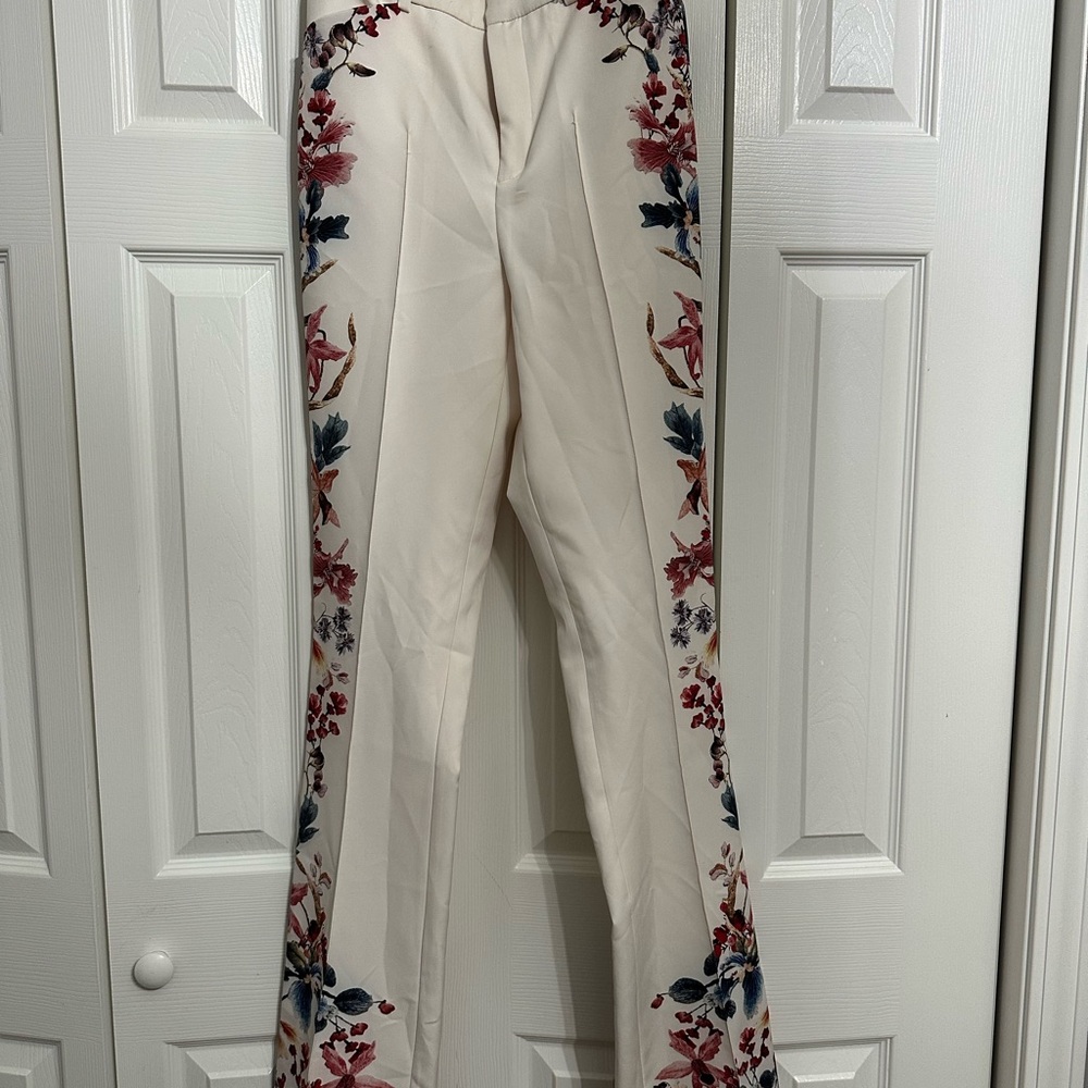 Zara Floral Embroidered Cream Pants